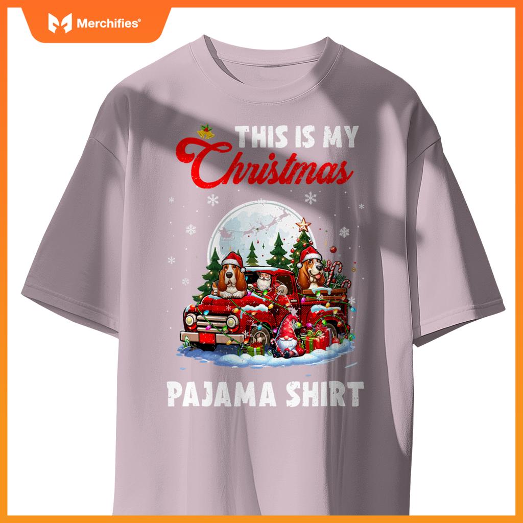 My Christmas Pajama  Santa Basset Hound On Pickup Truck T-Shirt