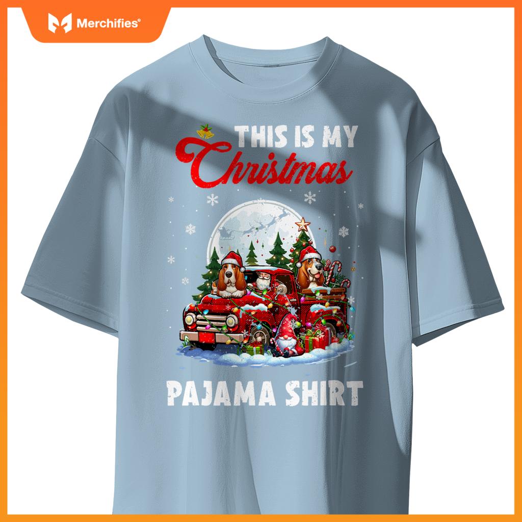 My Christmas Pajama  Santa Basset Hound On Pickup Truck T-Shirt