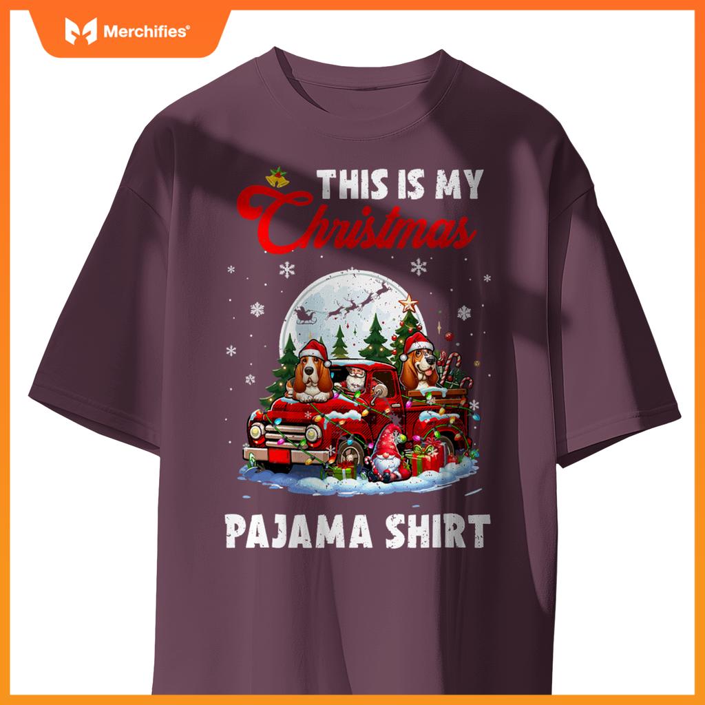 My Christmas Pajama  Santa Basset Hound On Pickup Truck T-Shirt