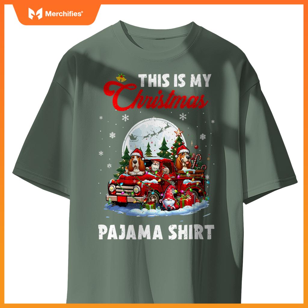 My Christmas Pajama  Santa Basset Hound On Pickup Truck T-Shirt