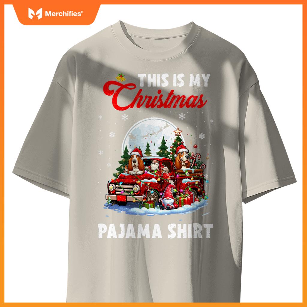 My Christmas Pajama  Santa Basset Hound On Pickup Truck T-Shirt