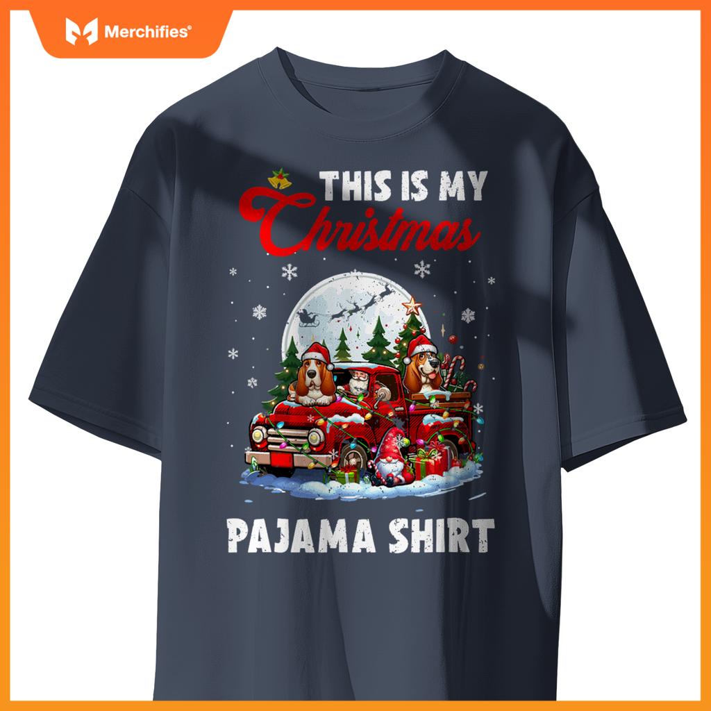 My Christmas Pajama  Santa Basset Hound On Pickup Truck T-Shirt