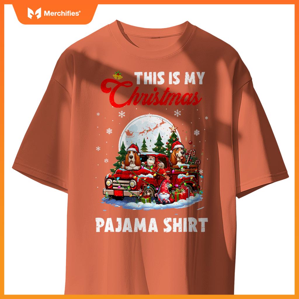 My Christmas Pajama  Santa Basset Hound On Pickup Truck T-Shirt