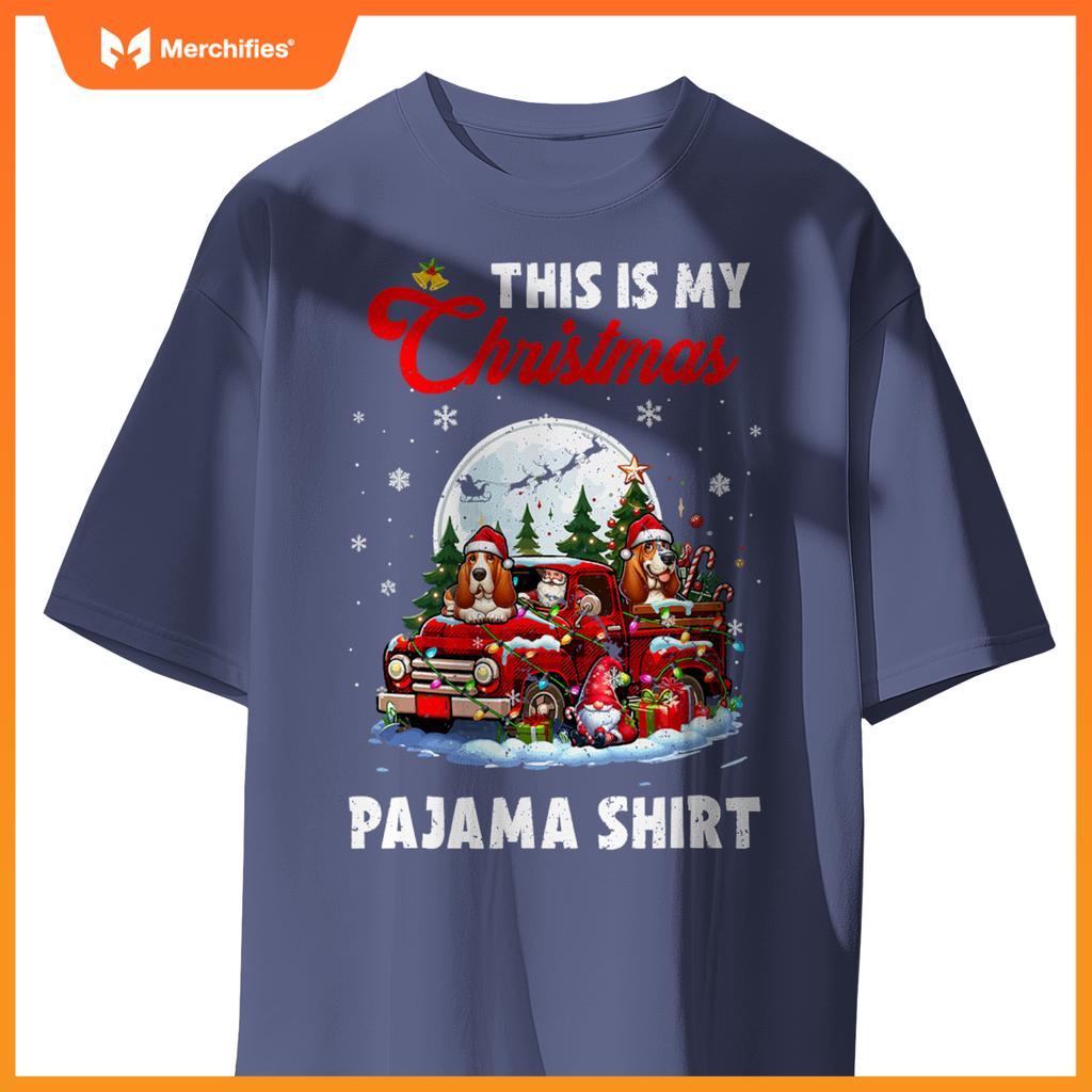 My Christmas Pajama  Santa Basset Hound On Pickup Truck T-Shirt