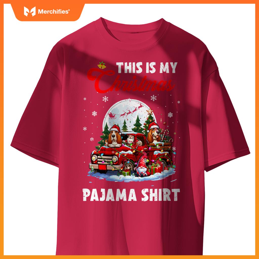 My Christmas Pajama  Santa Basset Hound On Pickup Truck T-Shirt