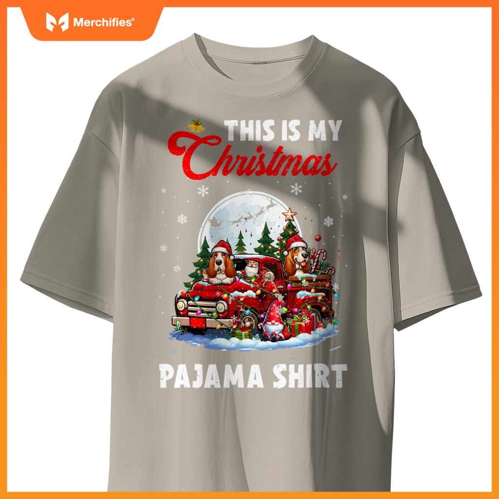 My Christmas Pajama  Santa Basset Hound On Pickup Truck T-Shirt