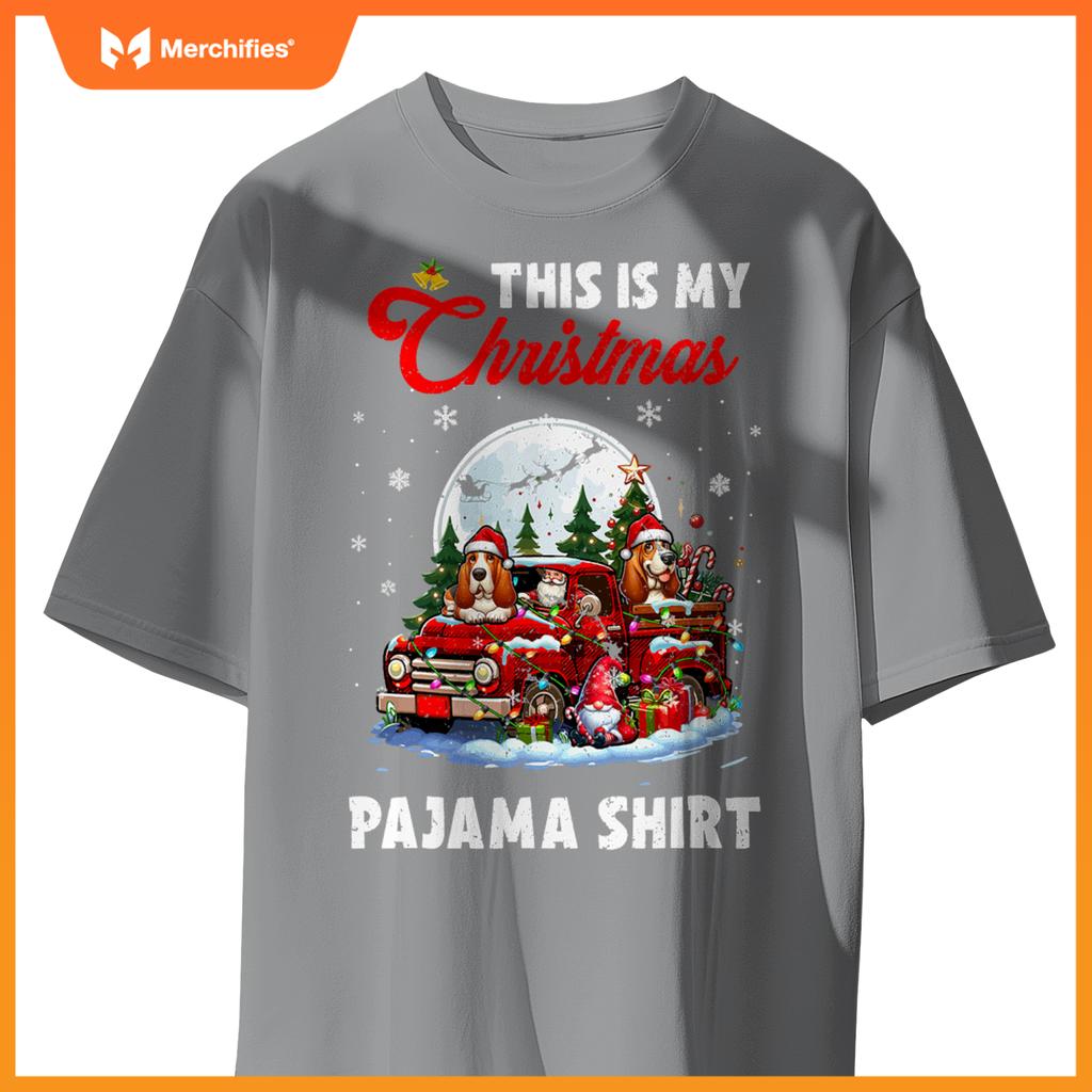 My Christmas Pajama  Santa Basset Hound On Pickup Truck T-Shirt