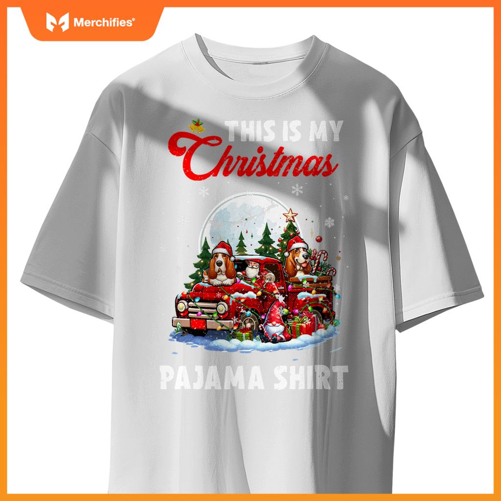 My Christmas Pajama  Santa Basset Hound On Pickup Truck T-Shirt