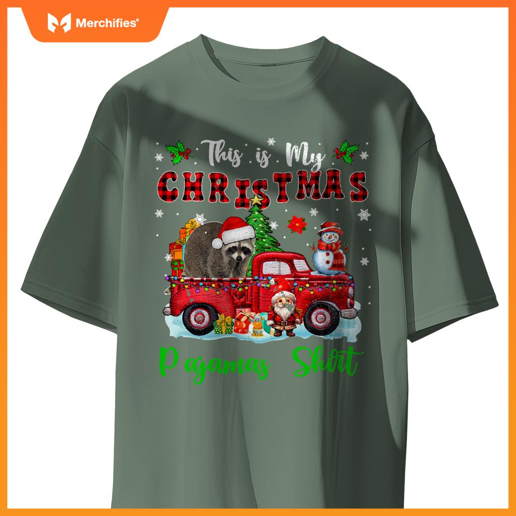 My Christmas Pajamas Santa Raccoon On Pickup Truck T-Shirt