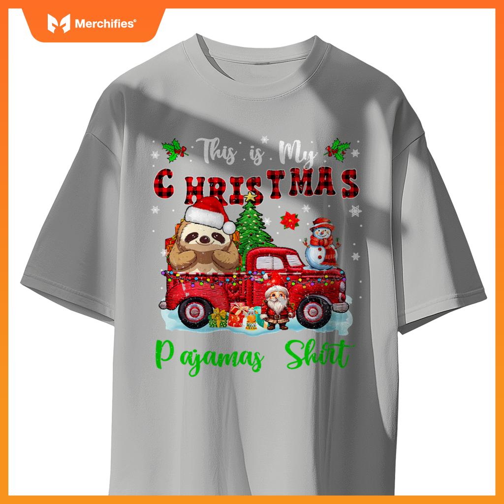 My Christmas Pajamas Santa Sloth On Pickup Truck T-Shirt