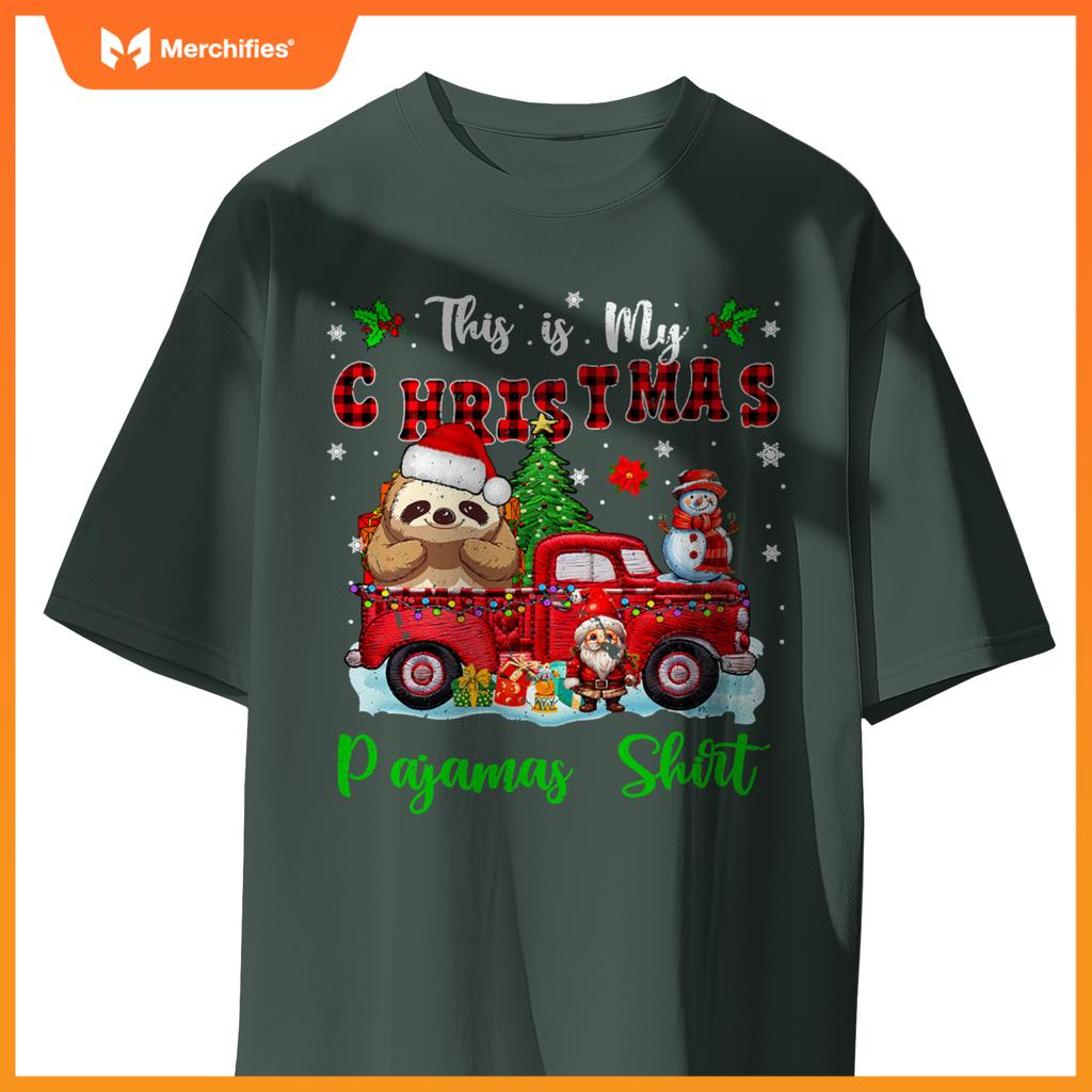 My Christmas Pajamas Santa Sloth On Pickup Truck T-Shirt