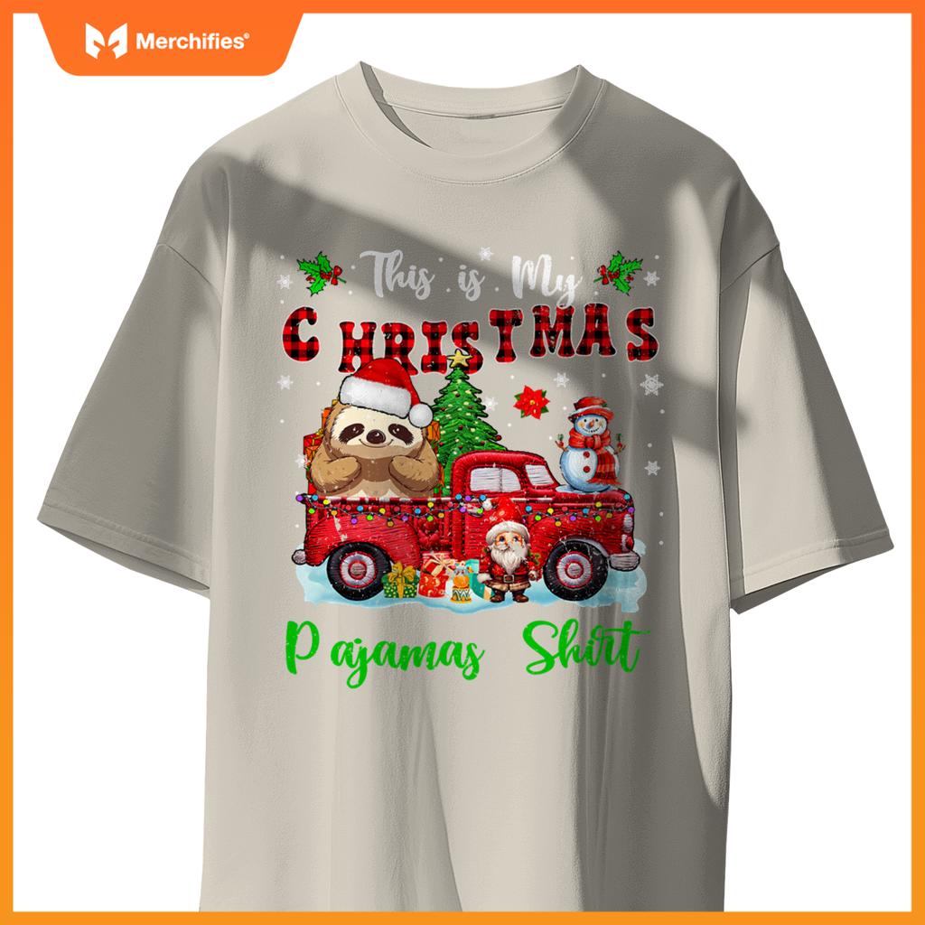 My Christmas Pajamas Santa Sloth On Pickup Truck T-Shirt