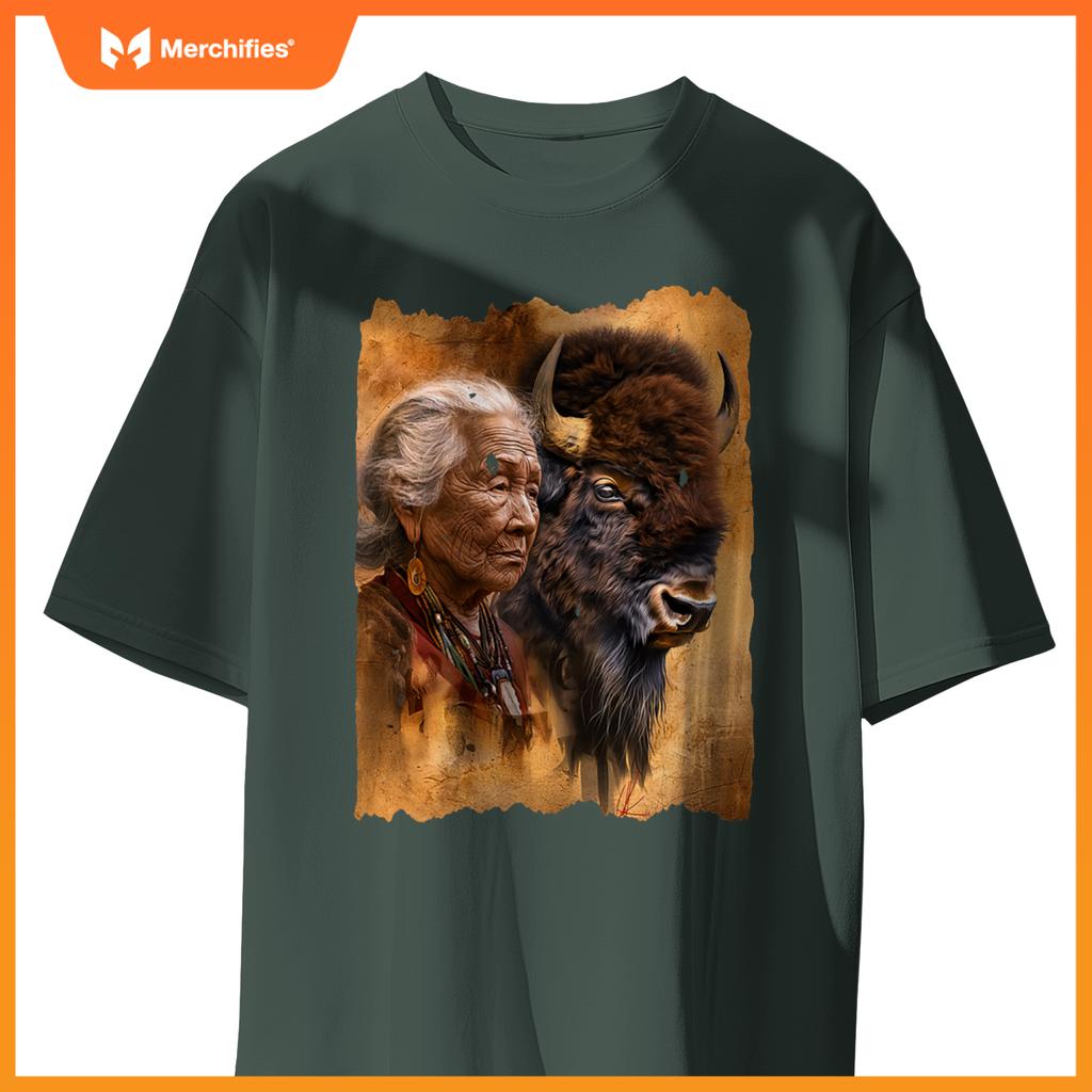 Native American Woman With Buffalo Or Bison T-Shirt