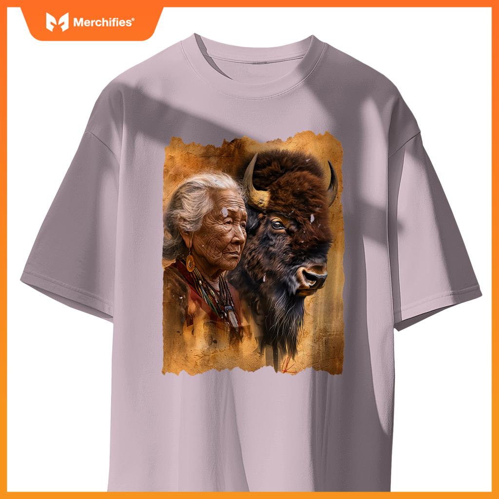 Native American Woman With Buffalo Or Bison T-Shirt