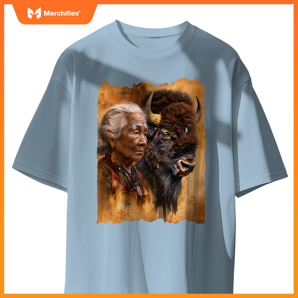 Native American Woman With Buffalo Or Bison T-Shirt