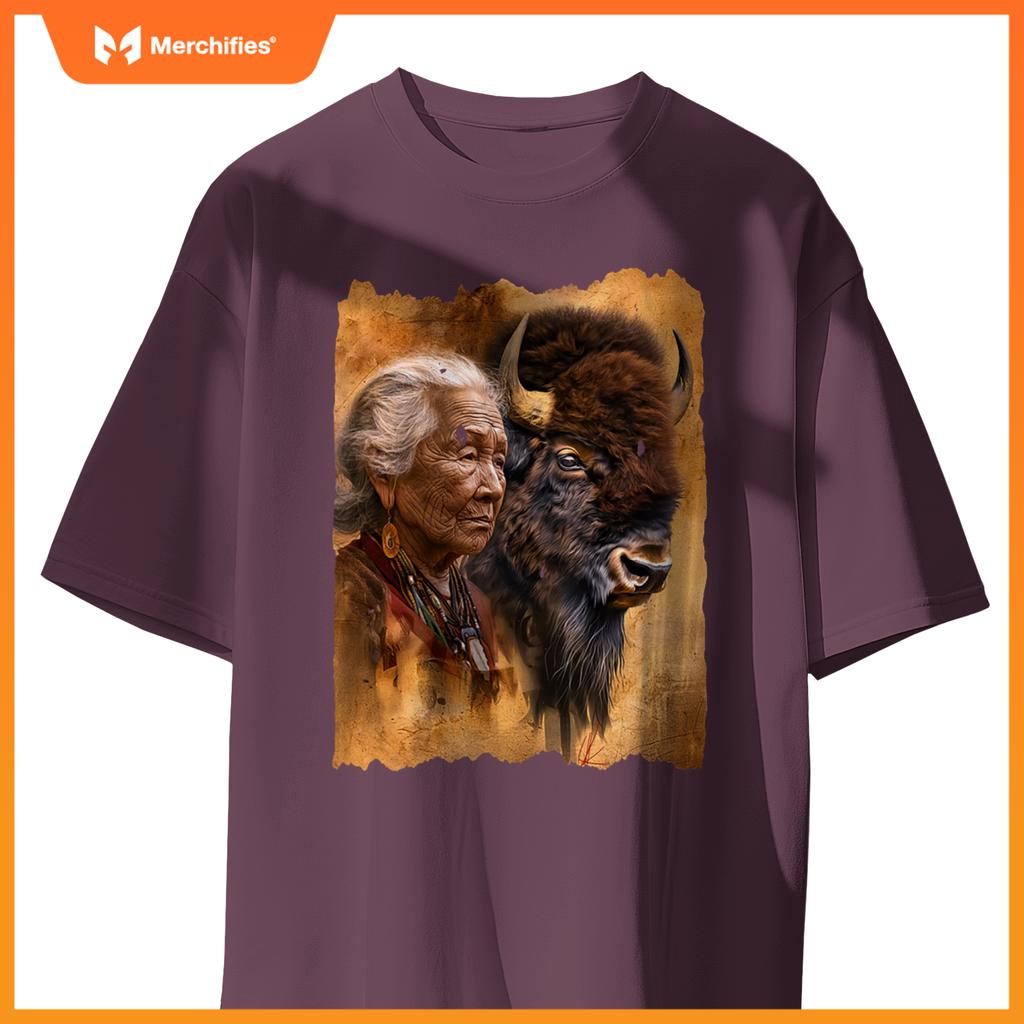 Native American Woman With Buffalo Or Bison T-Shirt