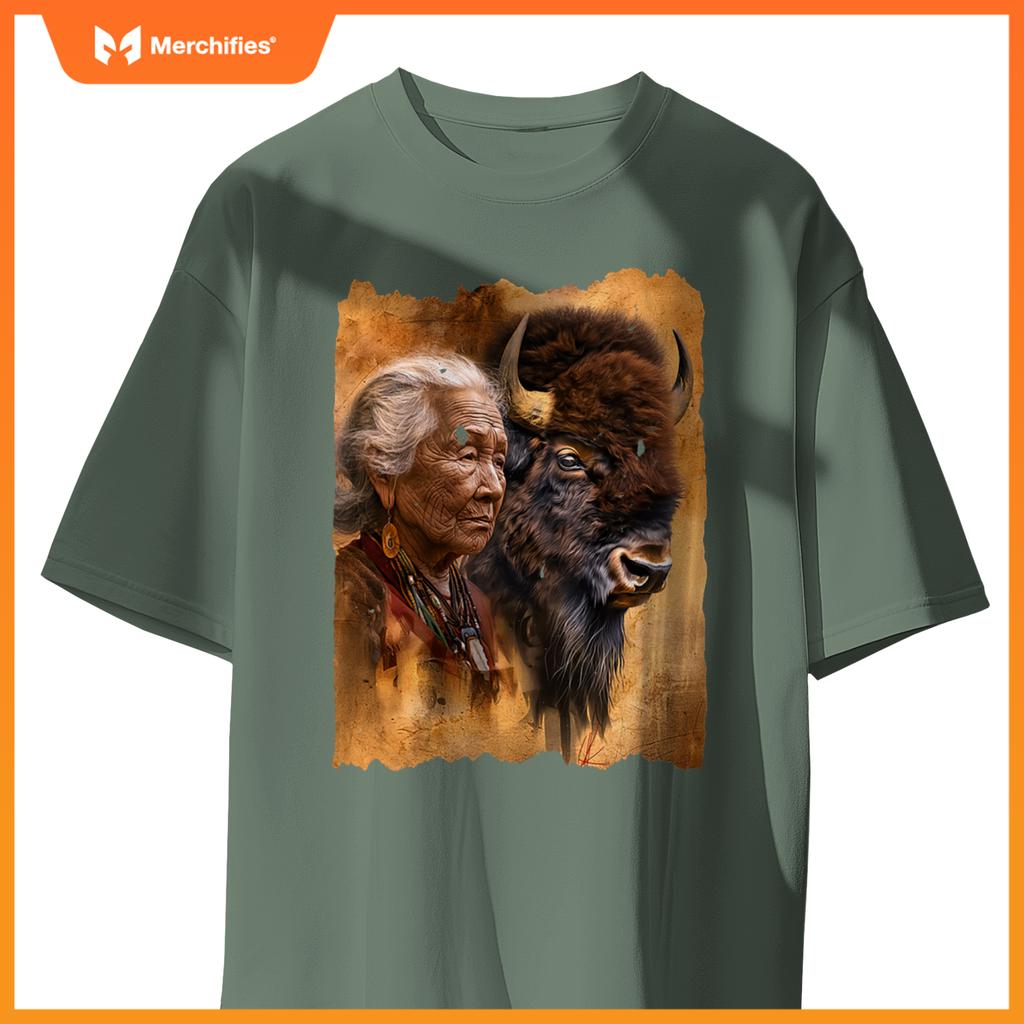 Native American Woman With Buffalo Or Bison T-Shirt