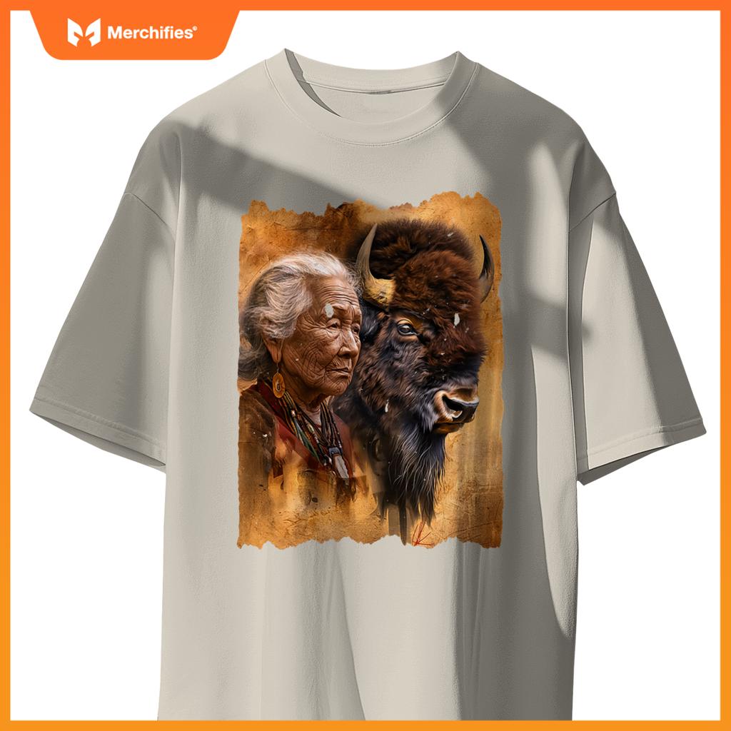 Native American Woman With Buffalo Or Bison T-Shirt