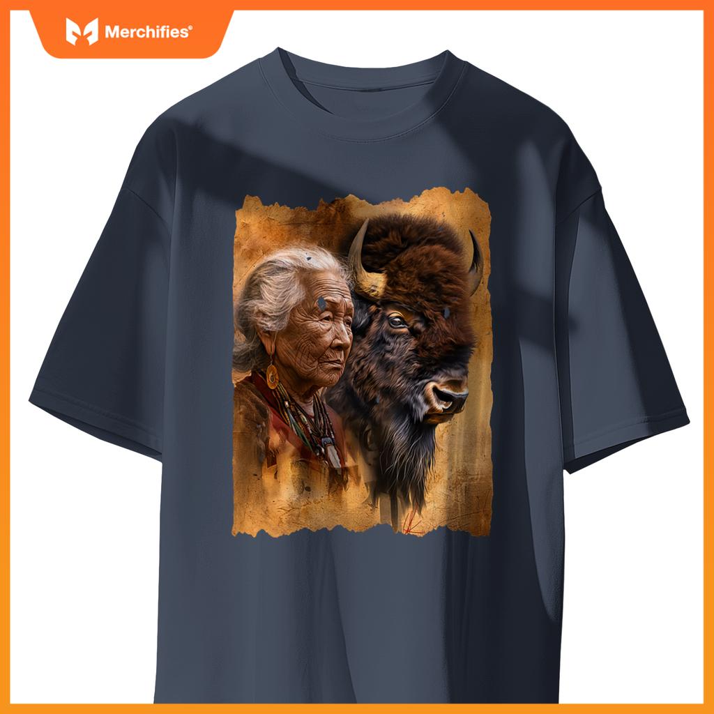 Native American Woman With Buffalo Or Bison T-Shirt