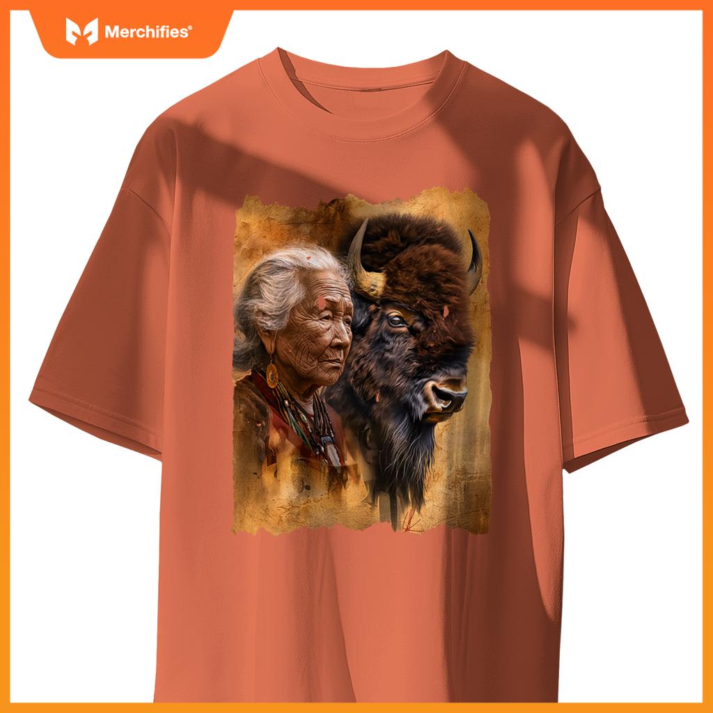 Native American Woman With Buffalo Or Bison T-Shirt