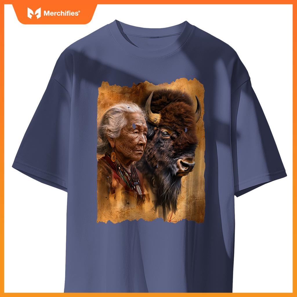 Native American Woman With Buffalo Or Bison T-Shirt
