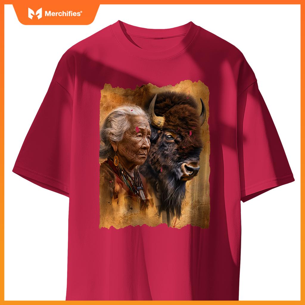 Native American Woman With Buffalo Or Bison T-Shirt