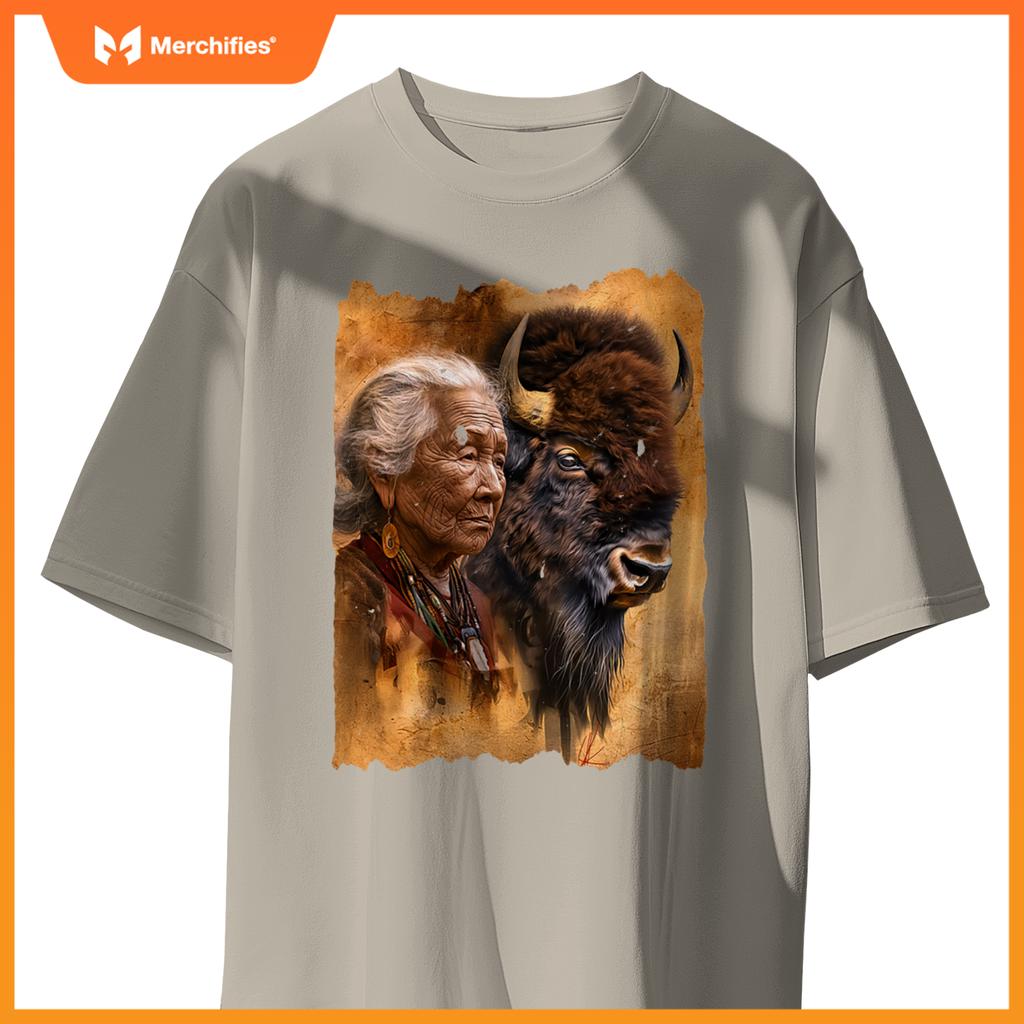 Native American Woman With Buffalo Or Bison T-Shirt