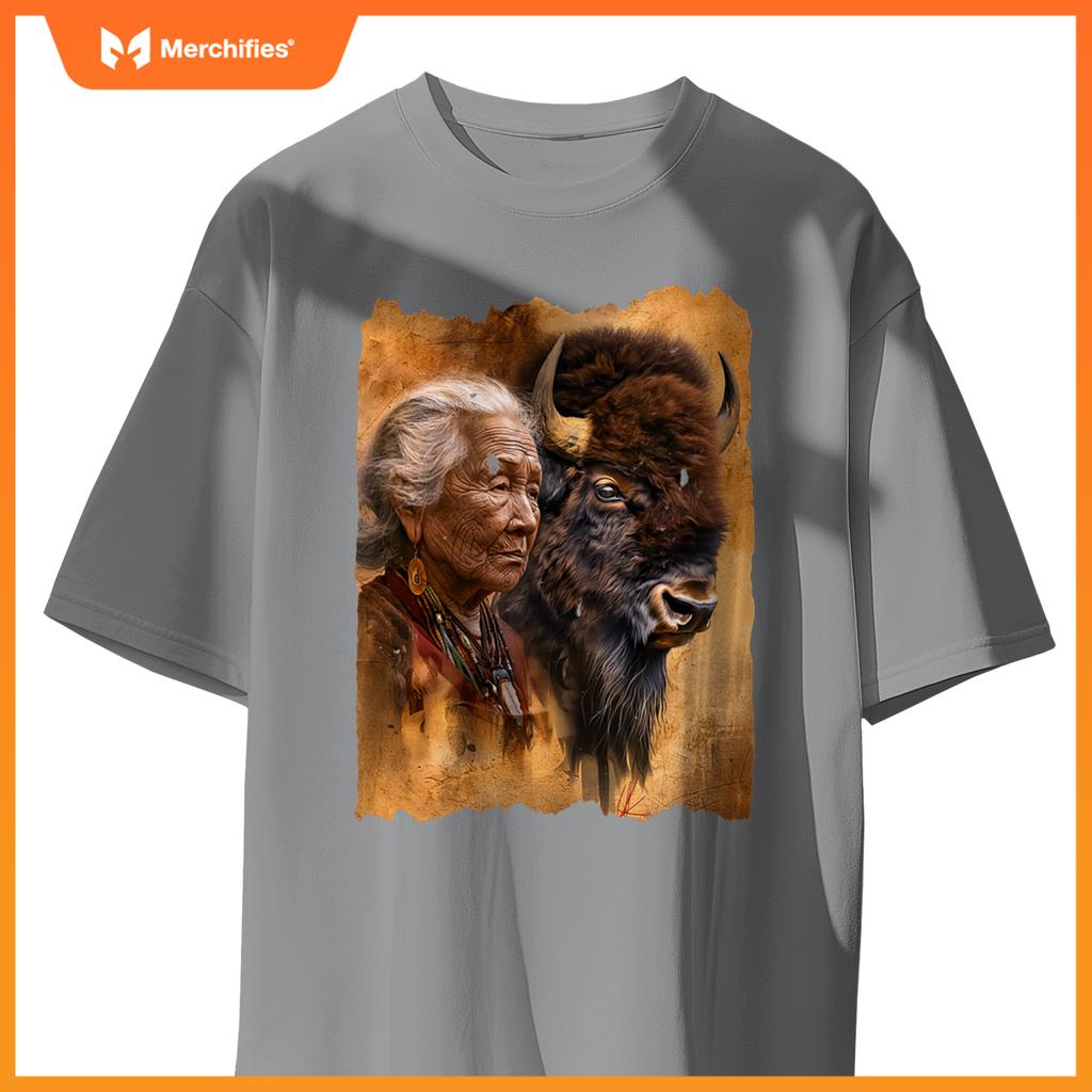 Native American Woman With Buffalo Or Bison T-Shirt