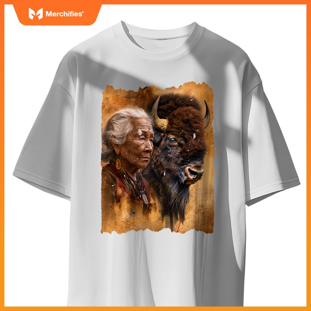 Native American Woman With Buffalo Or Bison T-Shirt