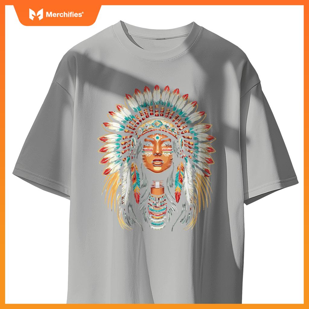 Native Us Flag Head Native American Girls Women T-Shirt