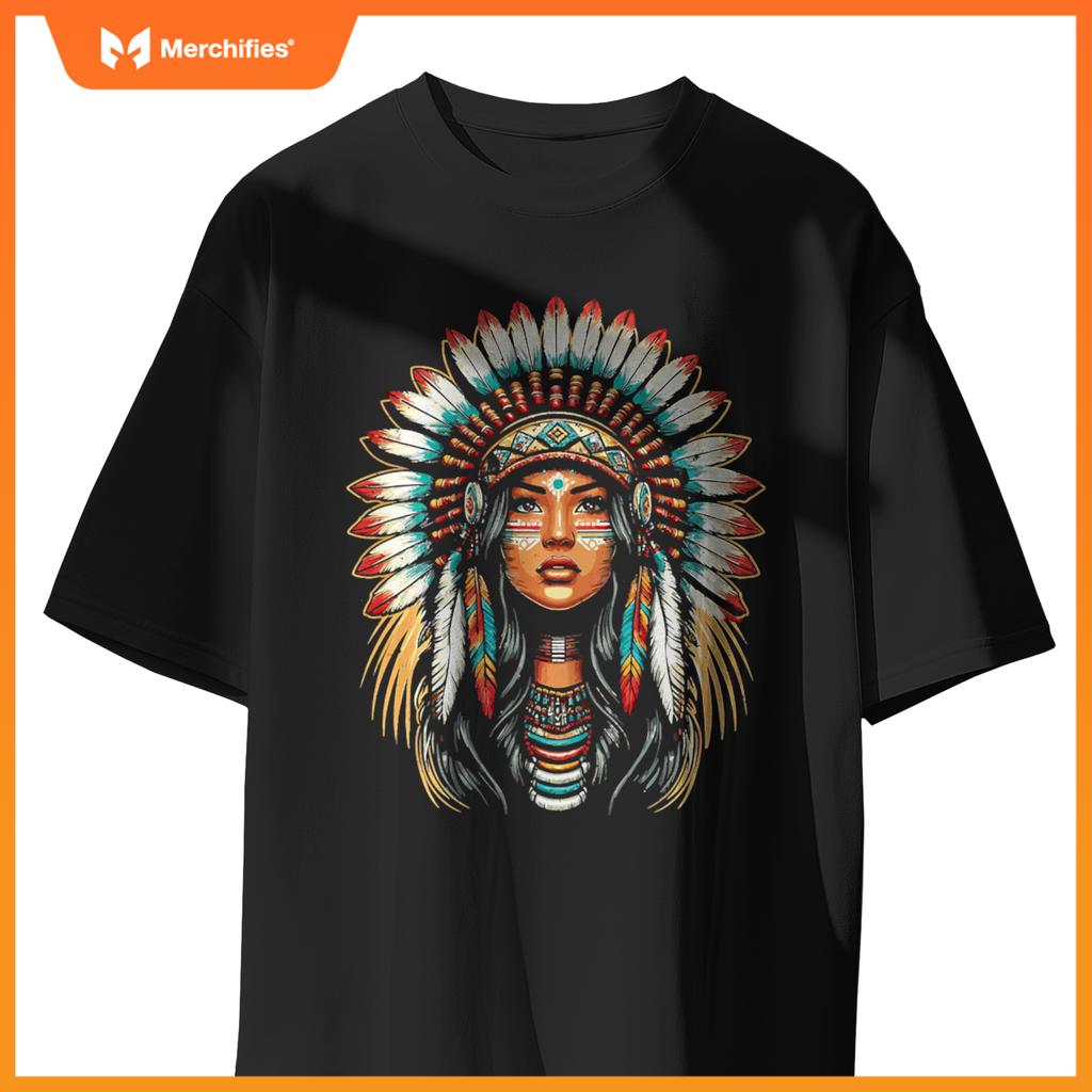 Native Us Flag Head Native American Girls Women T-Shirt