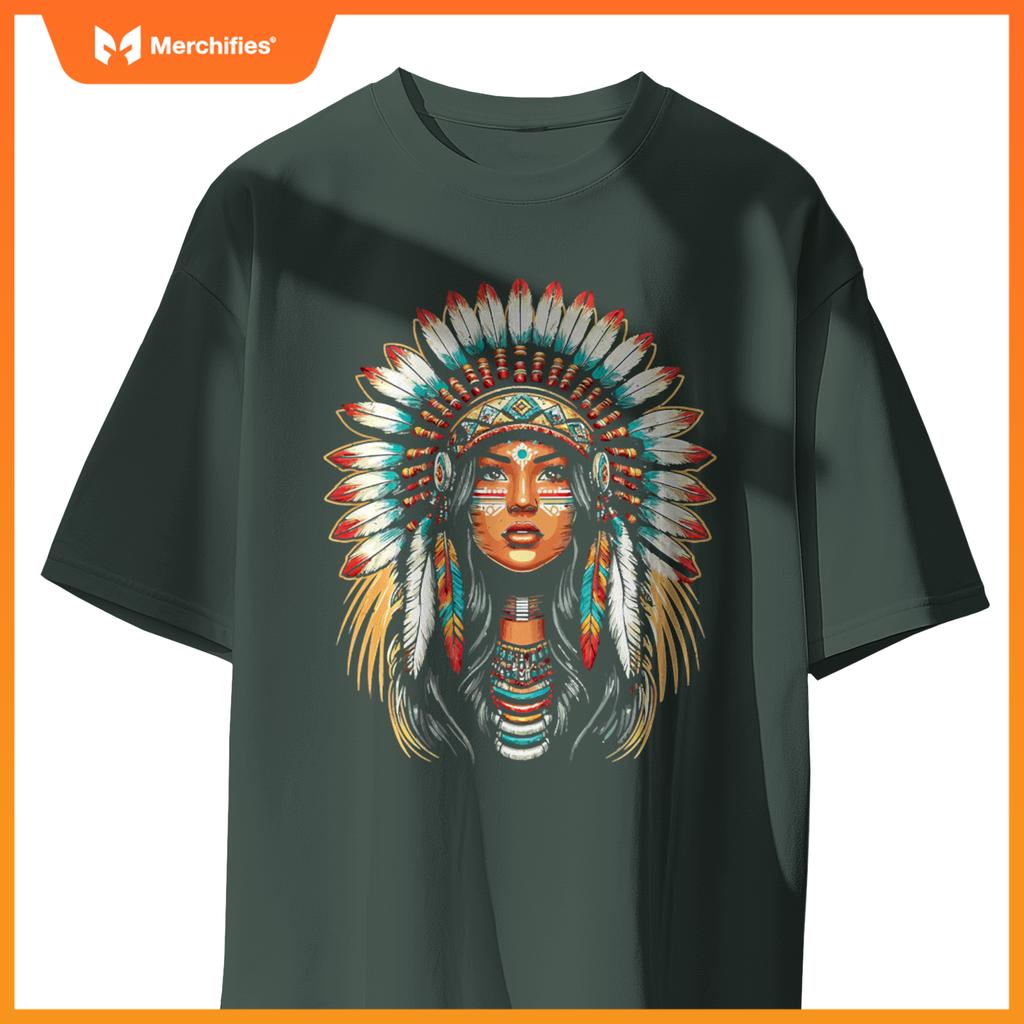 Native Us Flag Head Native American Girls Women T-Shirt