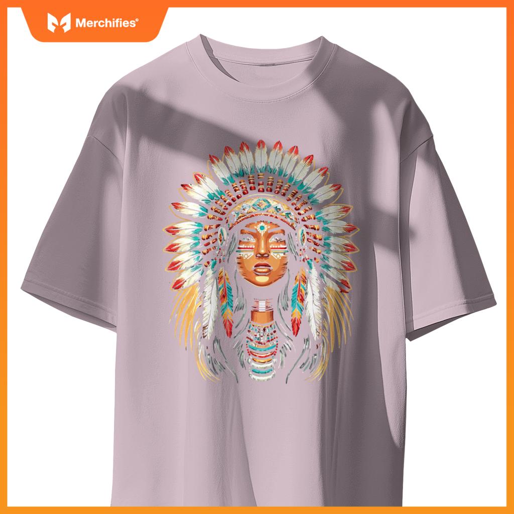 Native Us Flag Head Native American Girls Women T-Shirt