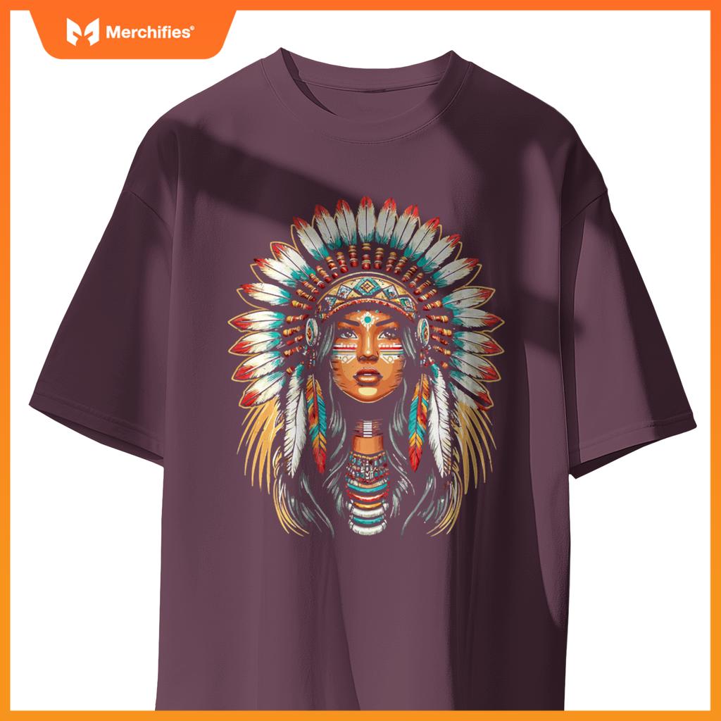 Native Us Flag Head Native American Girls Women T-Shirt