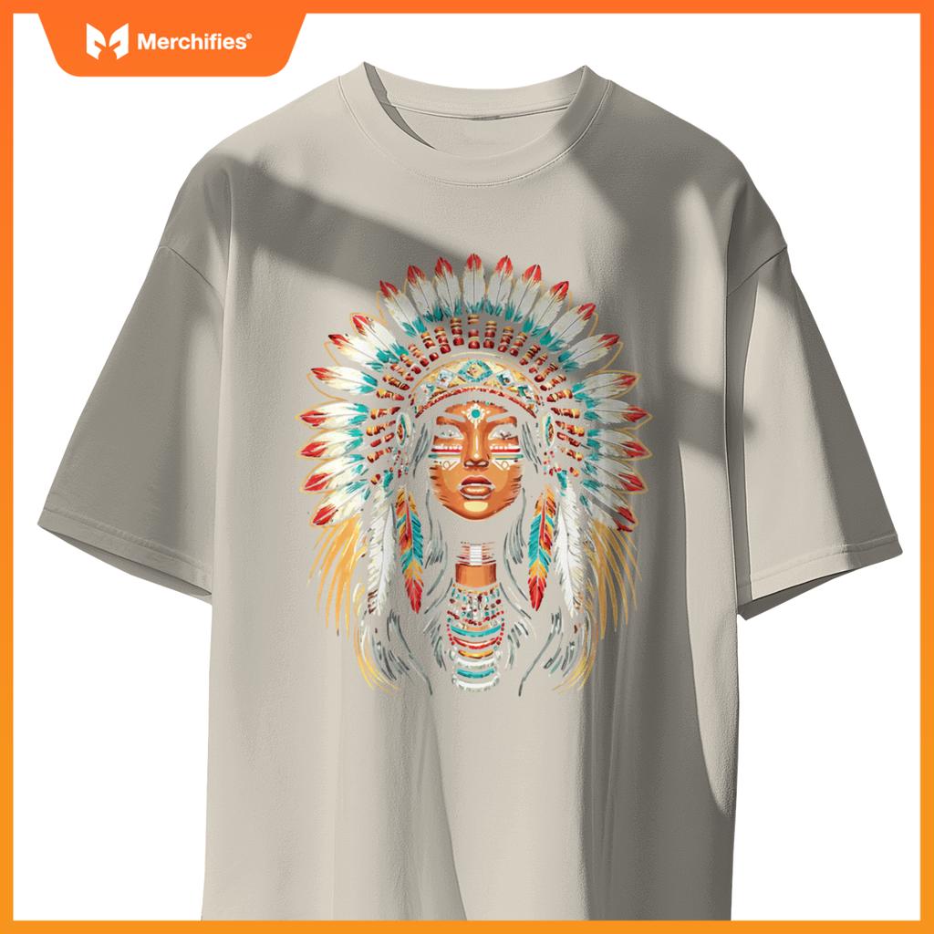 Native Us Flag Head Native American Girls Women T-Shirt