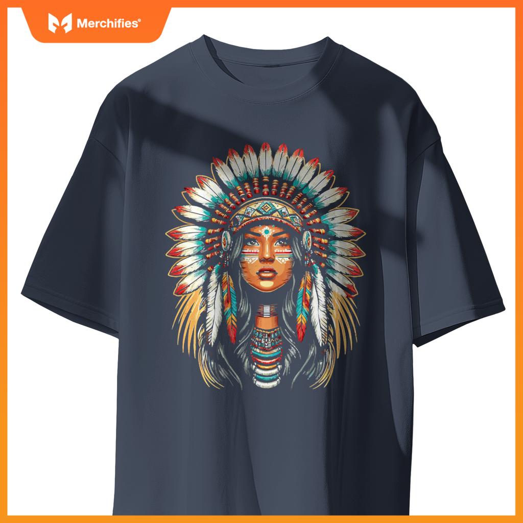 Native Us Flag Head Native American Girls Women T-Shirt