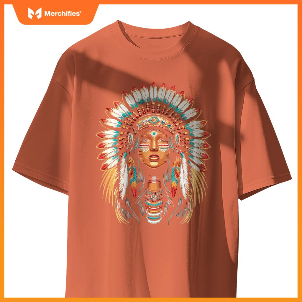 Native Us Flag Head Native American Girls Women T-Shirt
