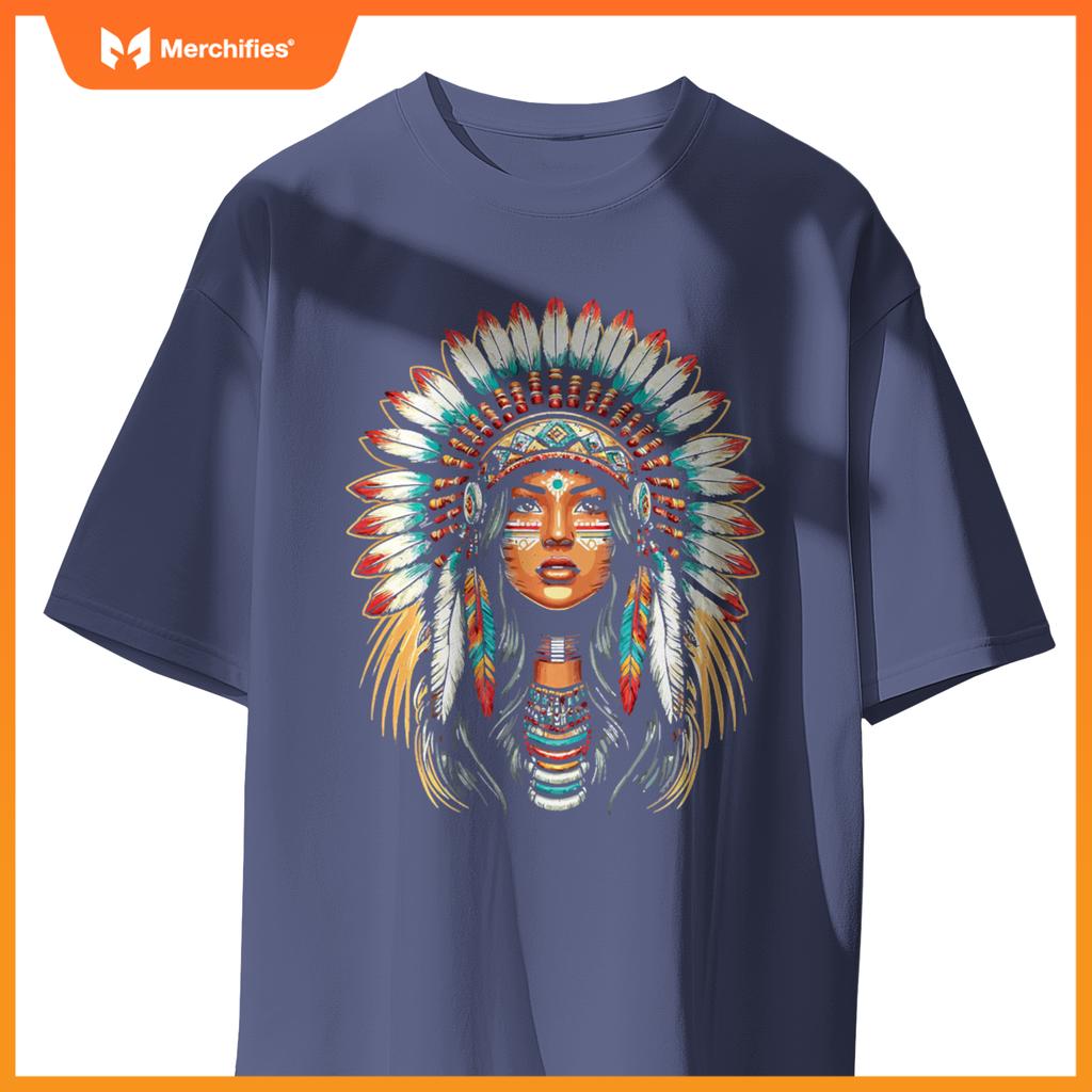Native Us Flag Head Native American Girls Women T-Shirt
