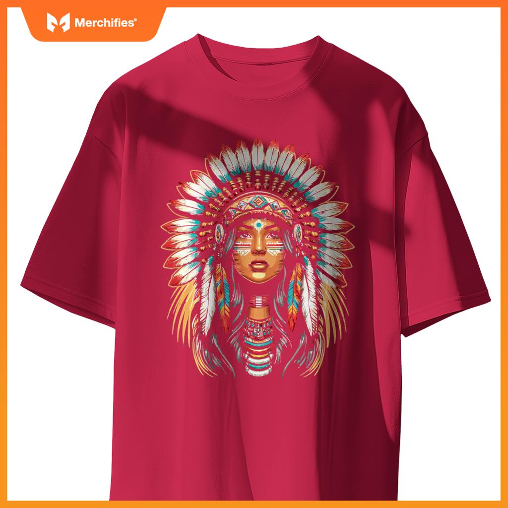 Native Us Flag Head Native American Girls Women T-Shirt