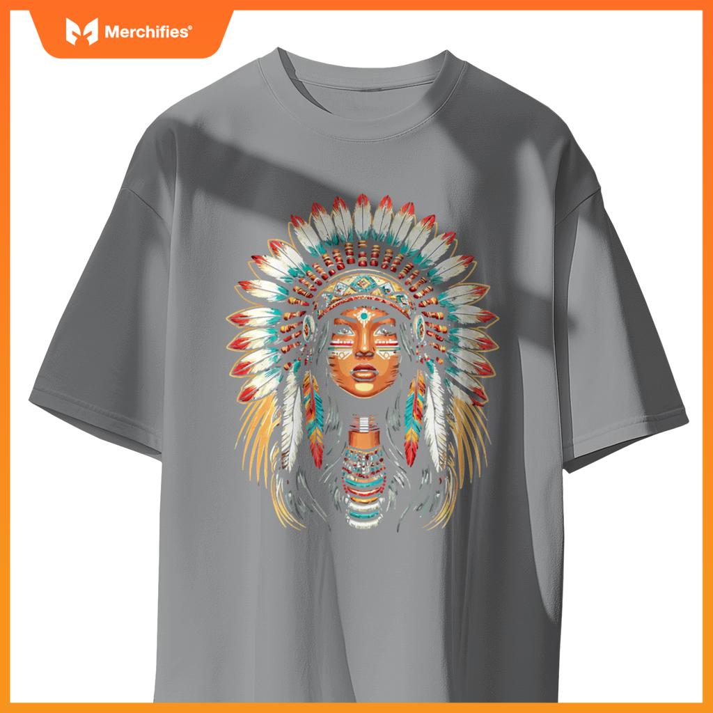 Native Us Flag Head Native American Girls Women T-Shirt
