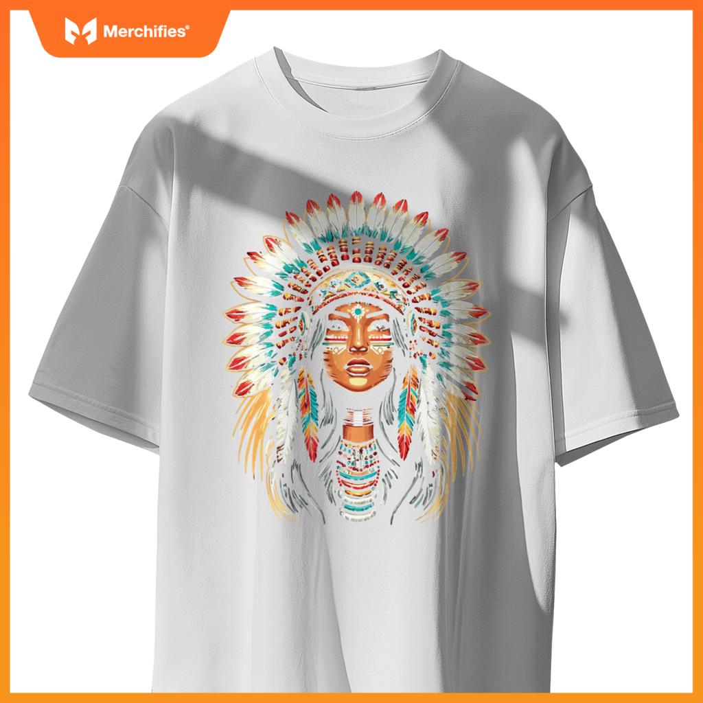 Native Us Flag Head Native American Girls Women T-Shirt