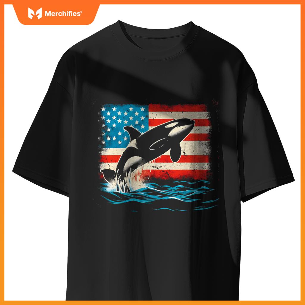 Orca american flag - patriotic usa ocean orca whale lover t-Shirt