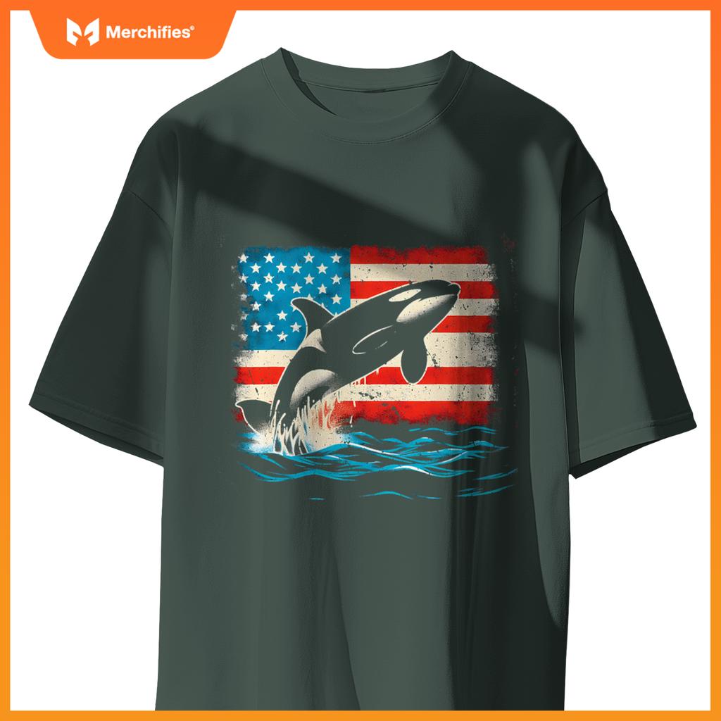 Orca american flag - patriotic usa ocean orca whale lover t-Shirt