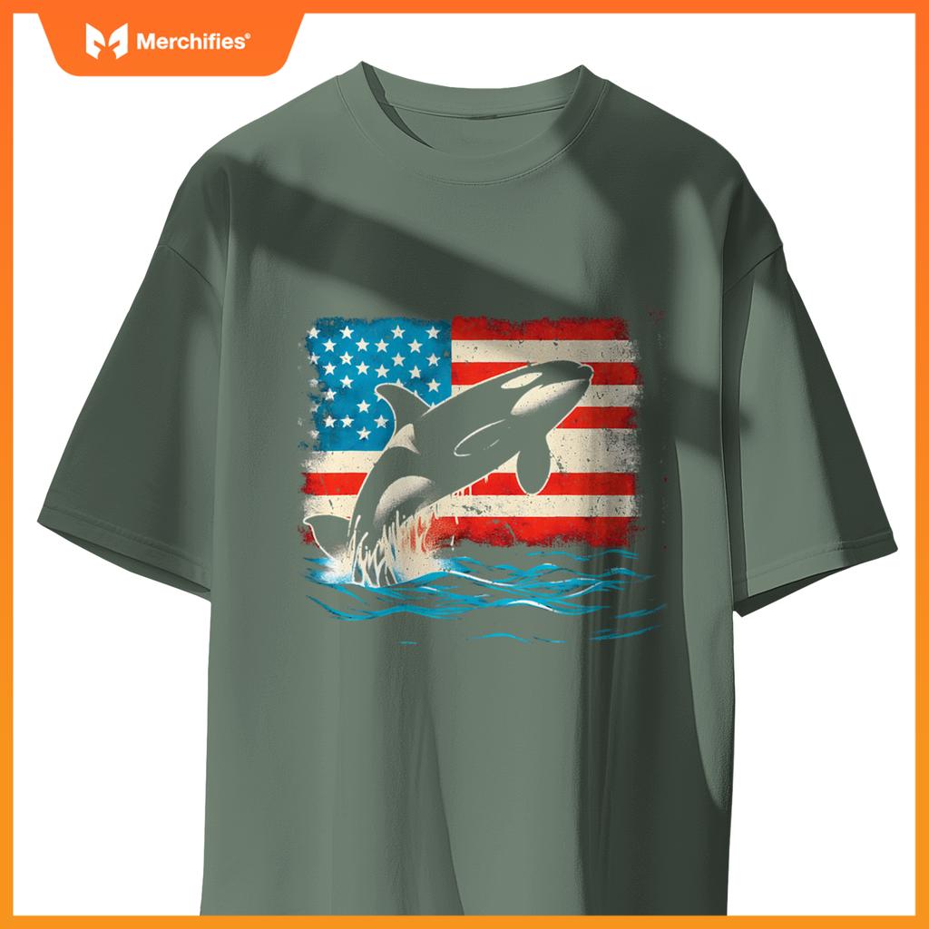 Orca american flag - patriotic usa ocean orca whale lover t-Shirt