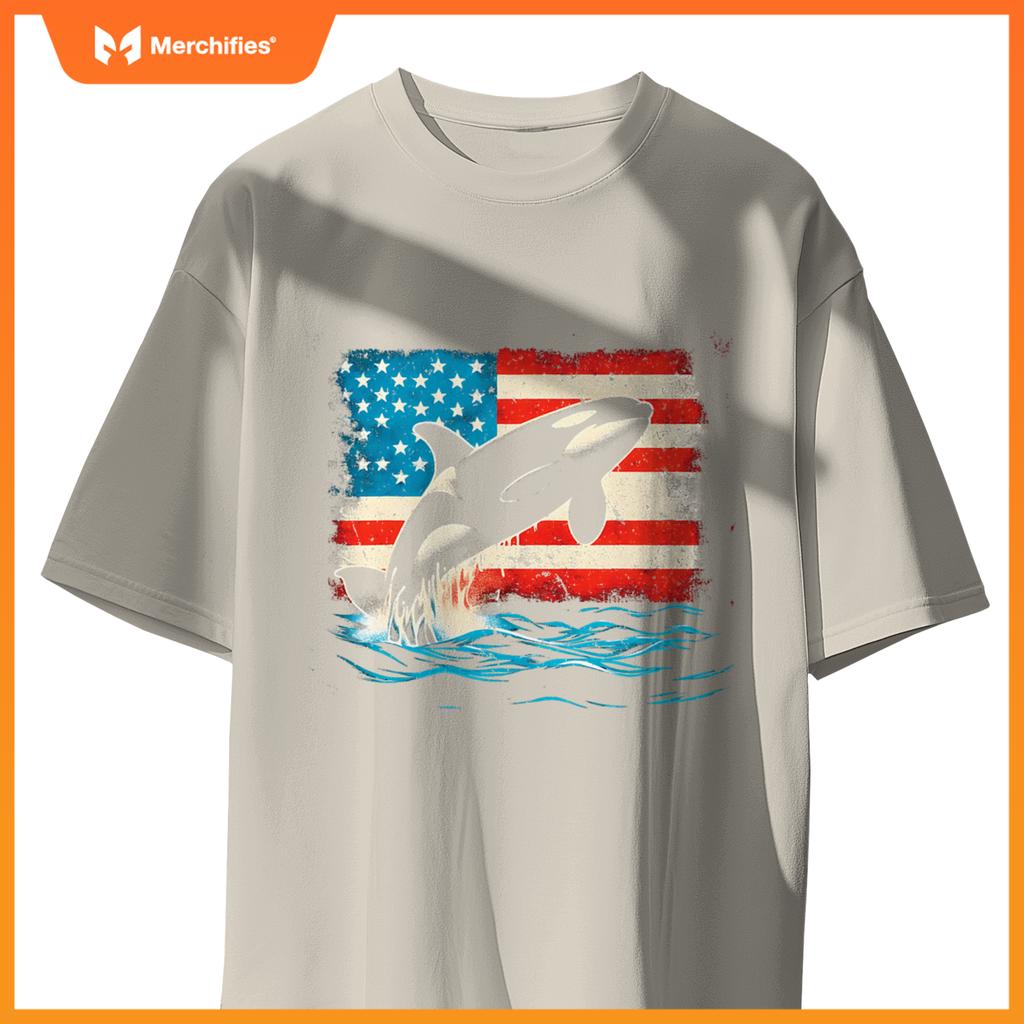Orca american flag - patriotic usa ocean orca whale lover t-Shirt