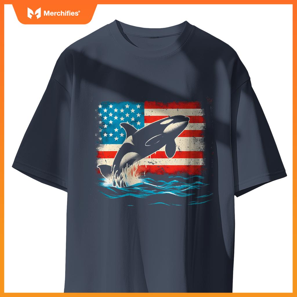 Orca american flag - patriotic usa ocean orca whale lover t-Shirt
