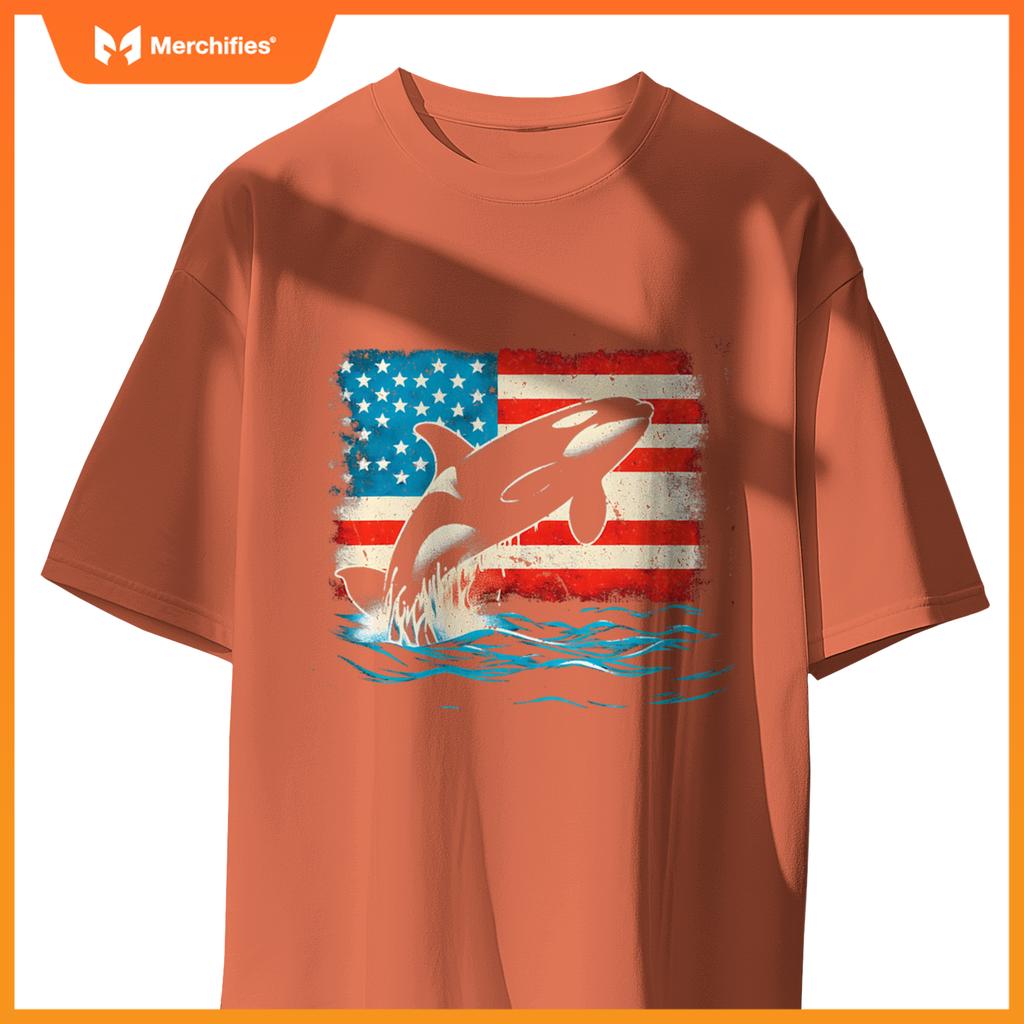 Orca american flag - patriotic usa ocean orca whale lover t-Shirt