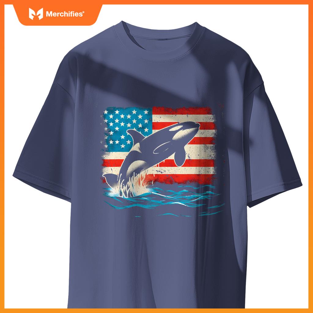 Orca american flag - patriotic usa ocean orca whale lover t-Shirt