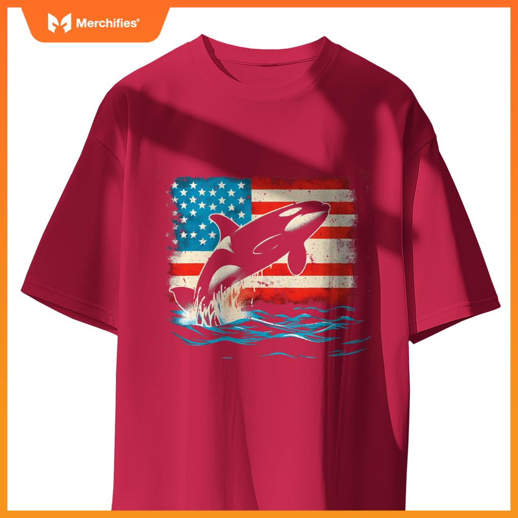 Orca american flag - patriotic usa ocean orca whale lover t-Shirt