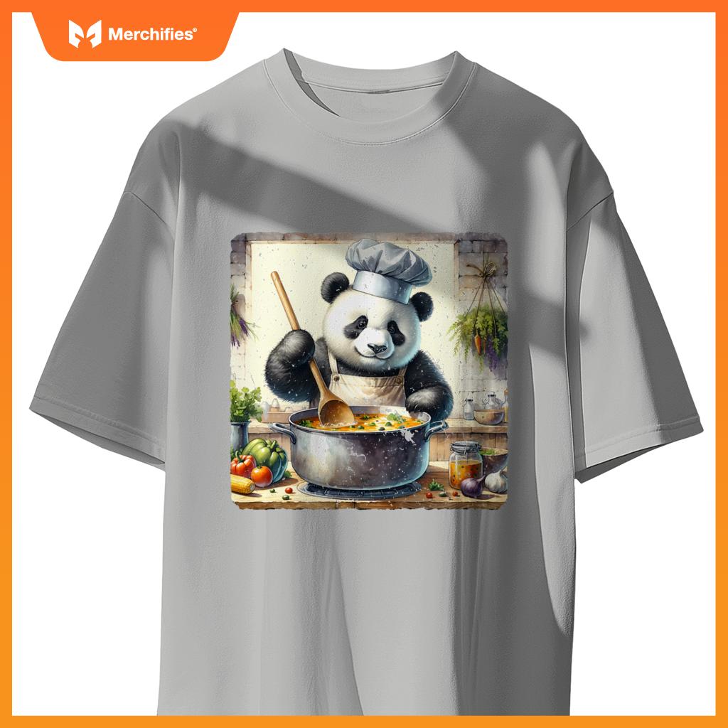 Panda Cooking Soup In A Rural Kitchen Herbs Vegetables Chef T-Shirt